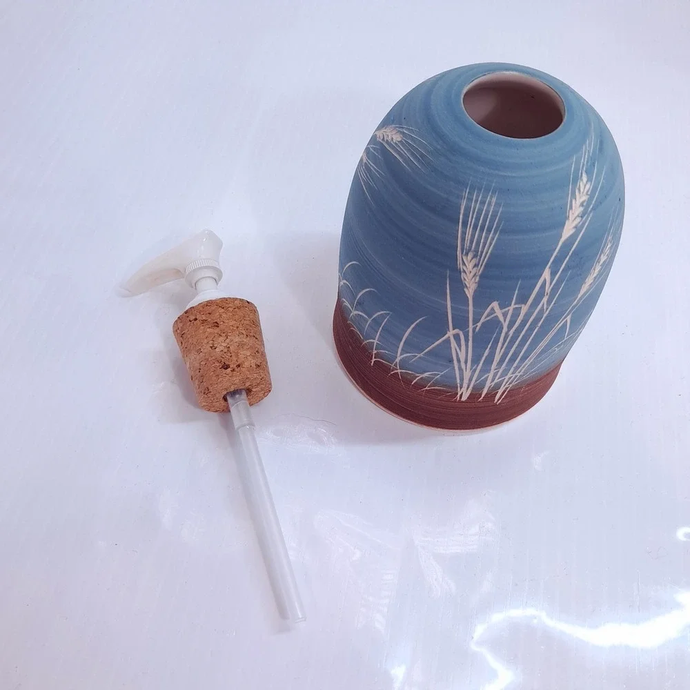 Chapman handmade pottery soap pump beach sea grass oats blue lake cork ocean